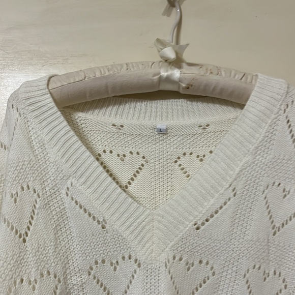 Sweaters Hollow Out Cute Heart Knitted Sweater Solid Loose Casual Pullover Large - Picture 7 of 7